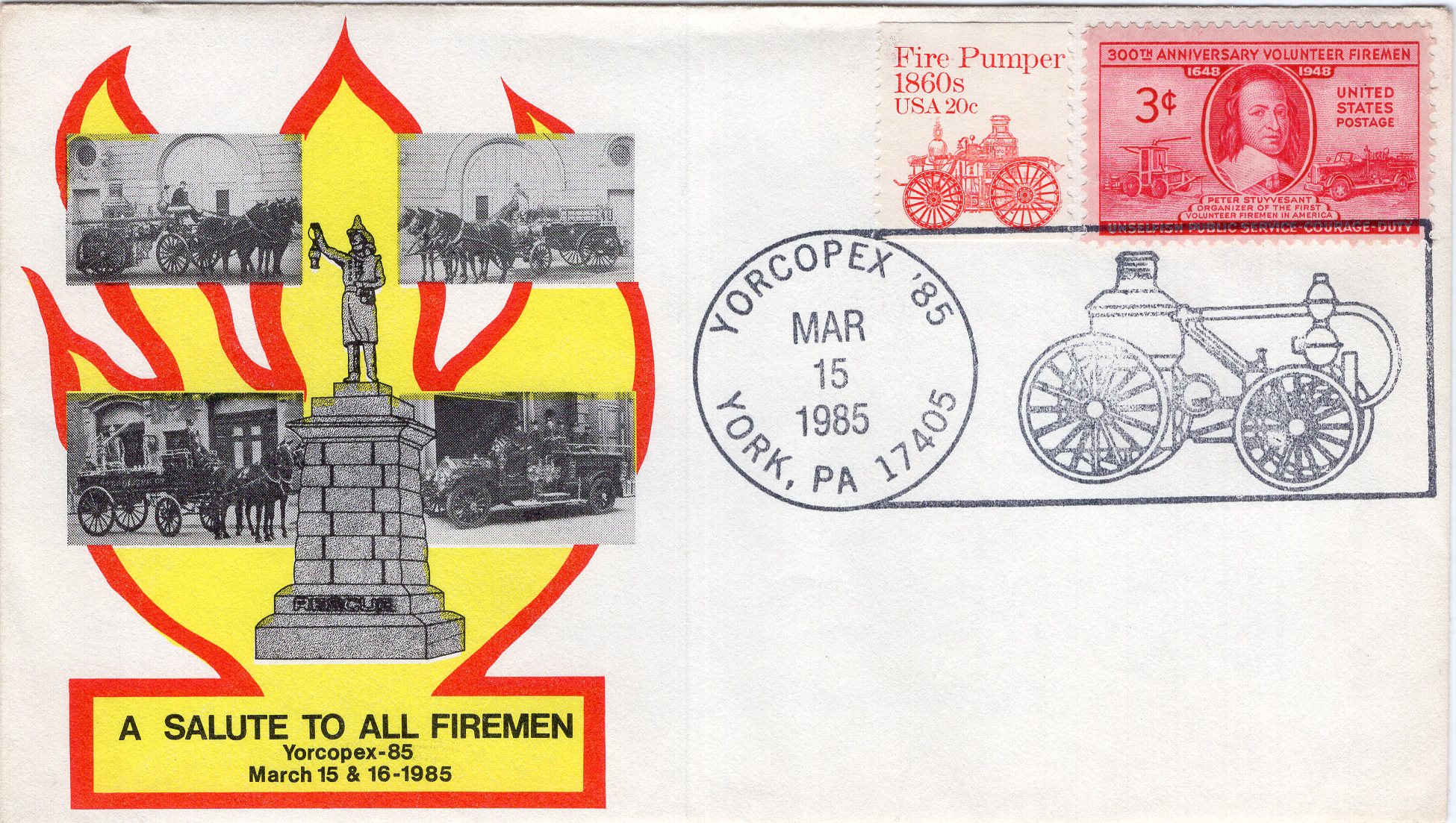 Привет всем пожарным (США. Немаркированный конверт с механическим гашением. 1985г.)