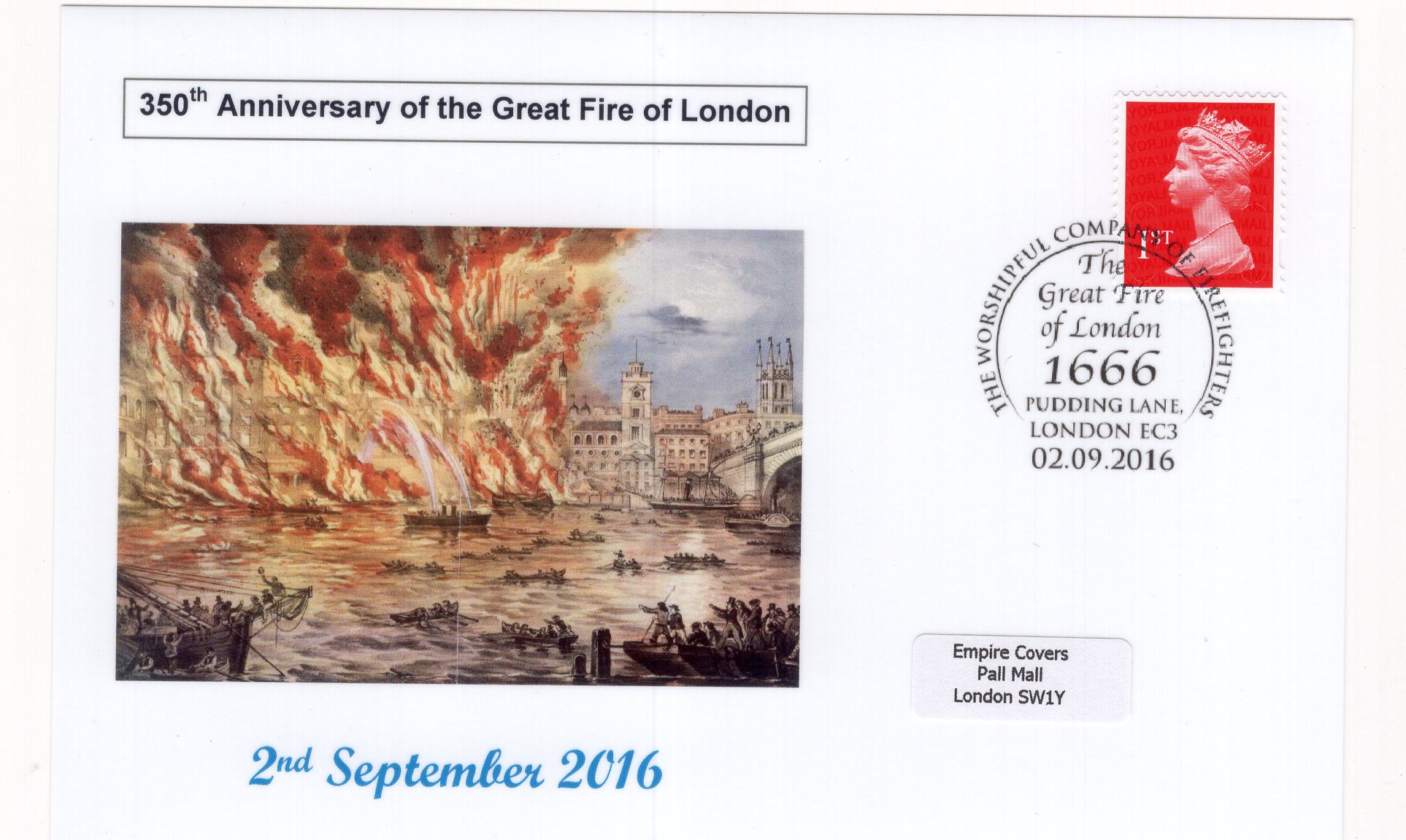 350 лет Великому Лондонскому пожару (Великобритания. Немаркированный конверт 2016г.)