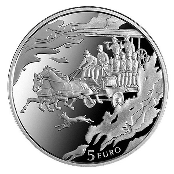 Коллекционная монета 5 евро в честь пожарных Латвии