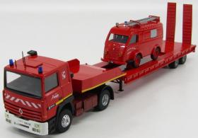 RENAULT R385ti пожарный с полуприцепом-транспортером + RENAULT 1000KG SAPEURS POMPIERS de Marboué 1980