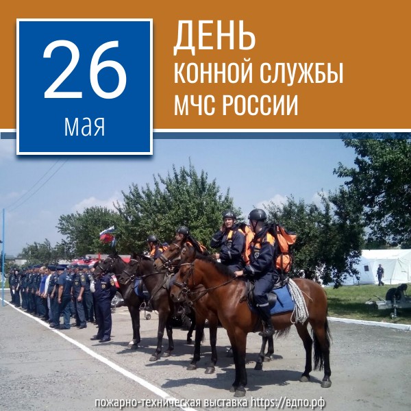 26 мая - День конной службы МЧС России  26 мая - важный день для специалистов, чья работа связана с лошадьми. В этот день отмечается......