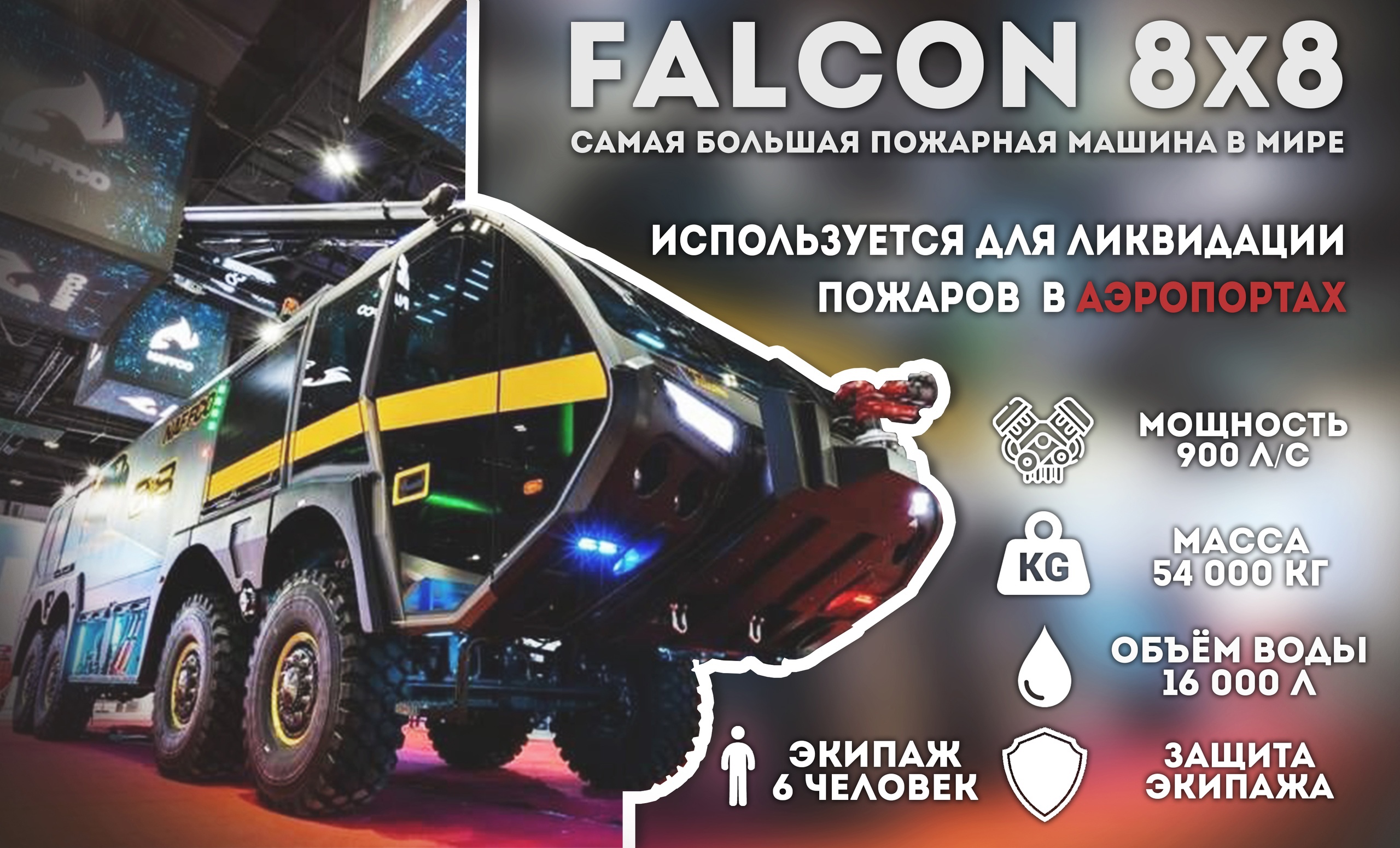 Самая большая пожарная машина в мире  Falcon 8×8 - самая большая пожарная машина в мире. Восьмиколесный автомобиль мощностью......
